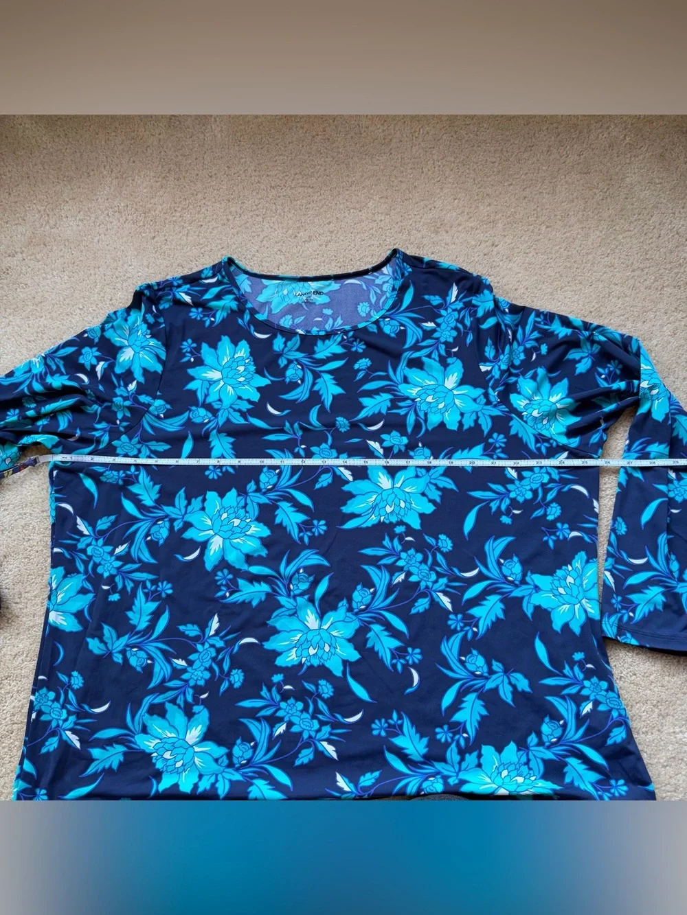 LANDS’ END Blue Floral Swim Long Sleeve UPF Rash Guard - 2X (20W/22W) - EUC